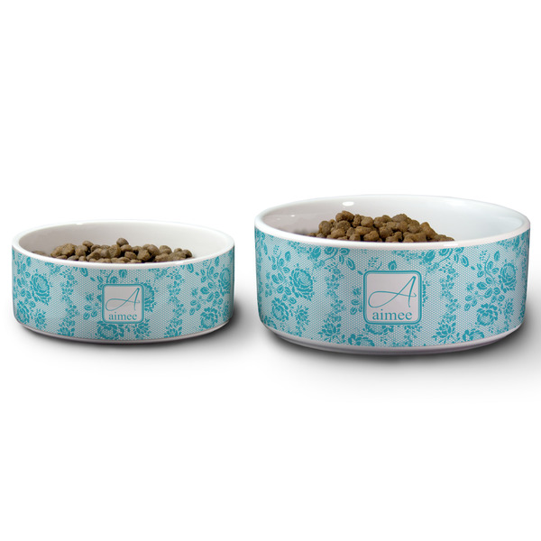 Lace Ceramic Dog Bowls - Size Comparison