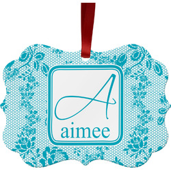Lace Metal Frame Ornament - Double Sided w/ Name and Initial