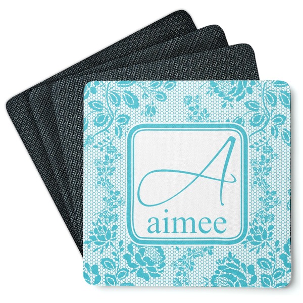 Custom Lace Square Rubber Backed Coasters - Set of 4 (Personalized)