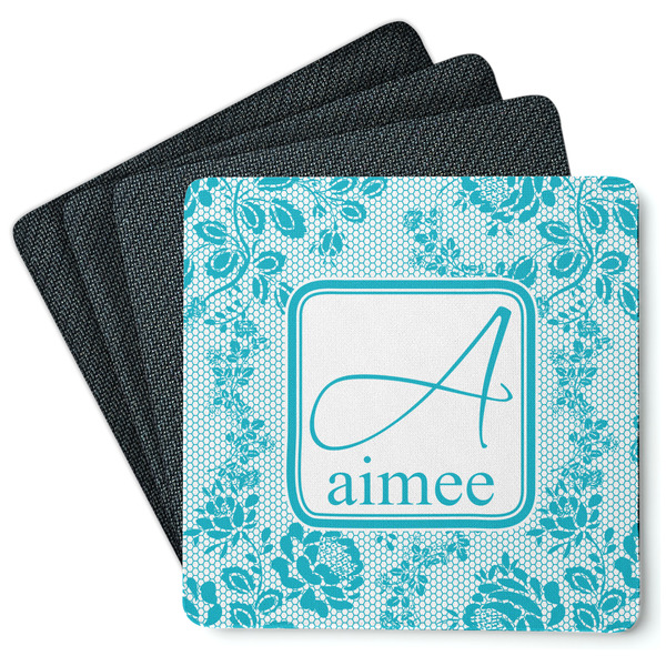 Custom Lace Square Rubber Backed Coasters - Set of 4 (Personalized)