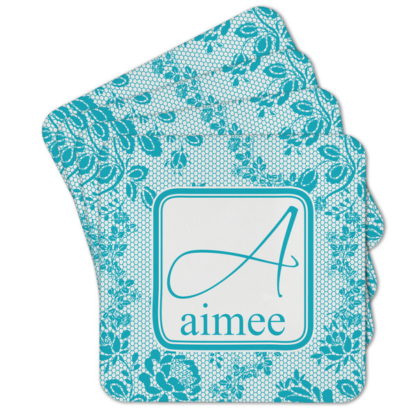 Custom Lace Cork Coaster - Set of 4 w/ Name and Initial