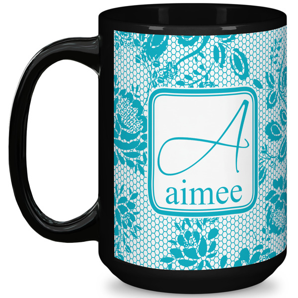 Custom Lace 15 Oz Coffee Mug - Black (Personalized)