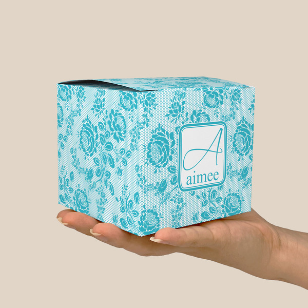 Lace Cube Favor Gift Box - On Hand - Scale View