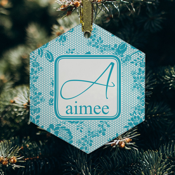 Lace Frosted Glass Ornament - Hexagon (Lifestyle)