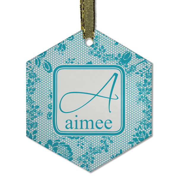 Custom Lace Flat Glass Ornament - Hexagon w/ Name and Initial