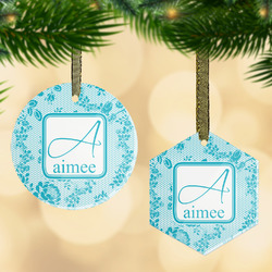 Lace Flat Glass Ornament w/ Name and Initial