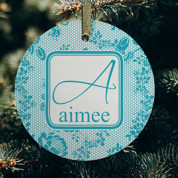 Lace Frosted Glass Ornament - Round (Lifestyle)