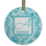 Lace Flat Glass Ornament - Round w/ Name and Initial