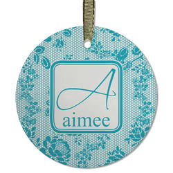 Lace Flat Glass Ornament - Round w/ Name and Initial