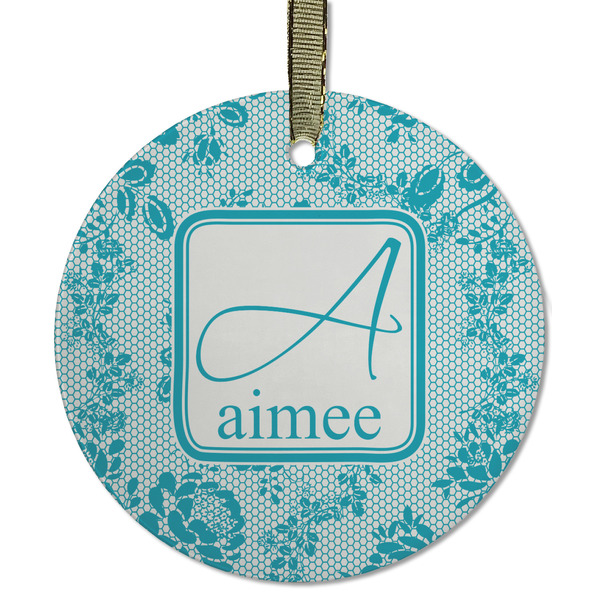Custom Lace Flat Glass Ornament - Round w/ Name and Initial