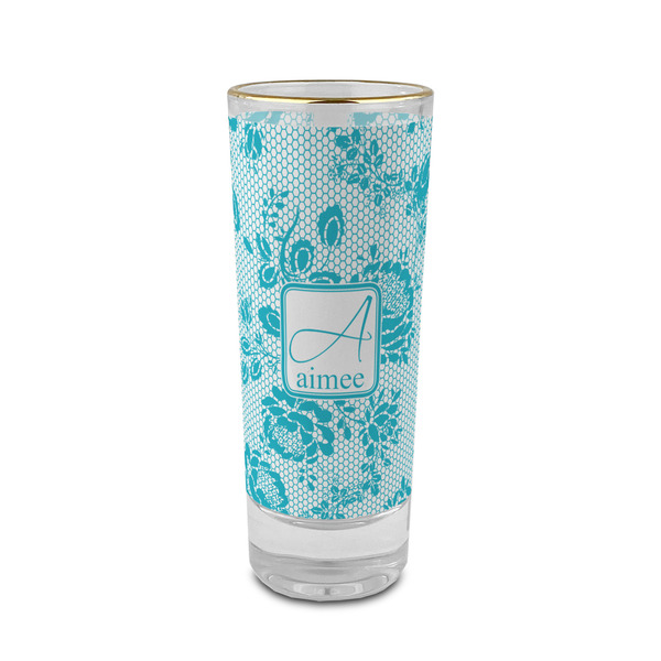 Custom Lace 2 oz Shot Glass -  Glass with Gold Rim - Single (Personalized)