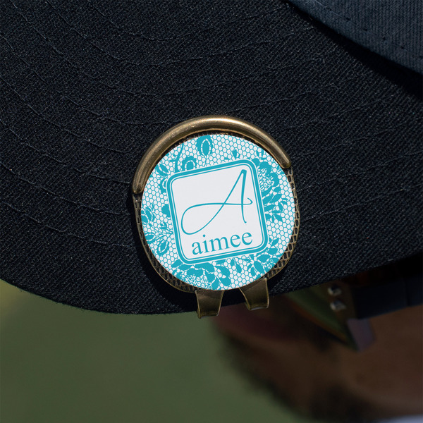 Lace Golf Ball Marker Hat Clip - Gold - On Hat