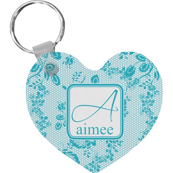 Custom Lace Heart Plastic Keychain w/ Name and Initial