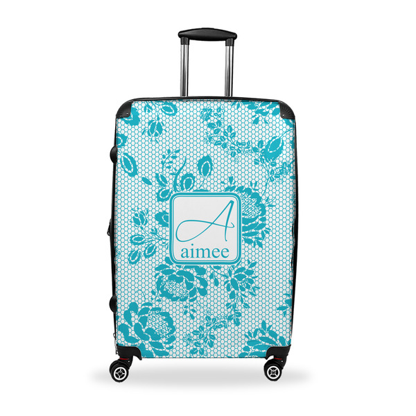 Custom Lace Suitcase - 28" Large - Checked w/ Name and Initial