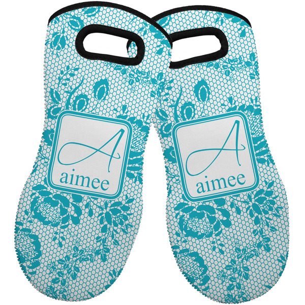 Custom Lace Neoprene Oven Mitts - Set of 2 w/ Name and Initial