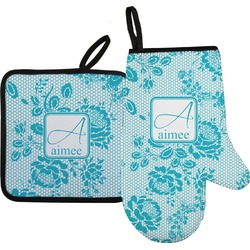 Lace Oven Mitt & Pot Holder Set w/ Name and Initial