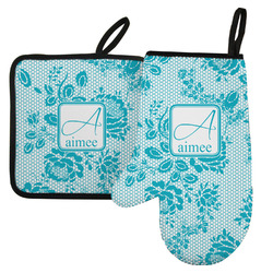 Lace Left Oven Mitt & Pot Holder Set w/ Name and Initial