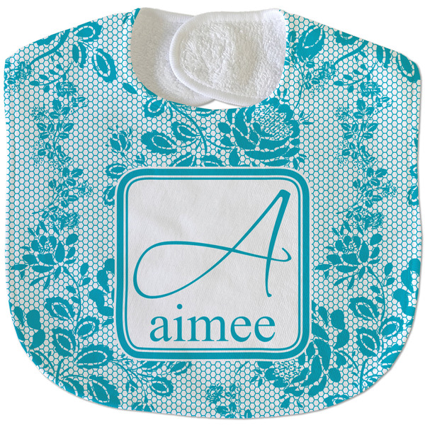 Custom Lace Velour Baby Bib w/ Name and Initial