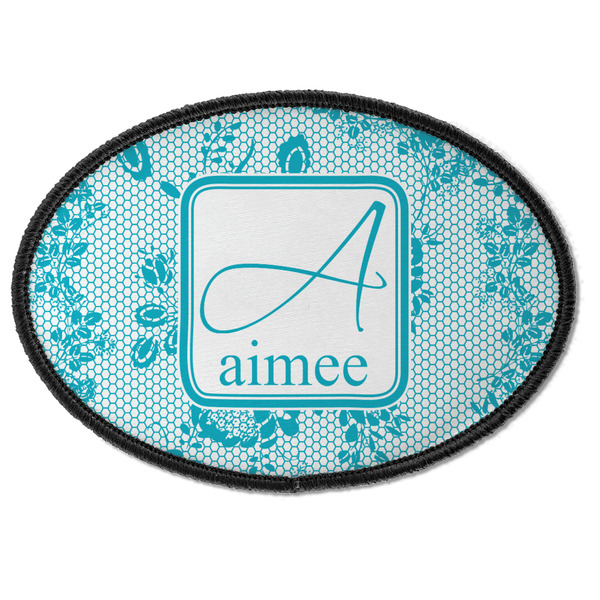 Custom Lace Iron On Oval Patch w/ Name and Initial