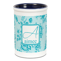 Lace Ceramic Pencil Holders - Blue