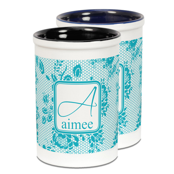 Custom Lace Ceramic Pencil Holder - Large