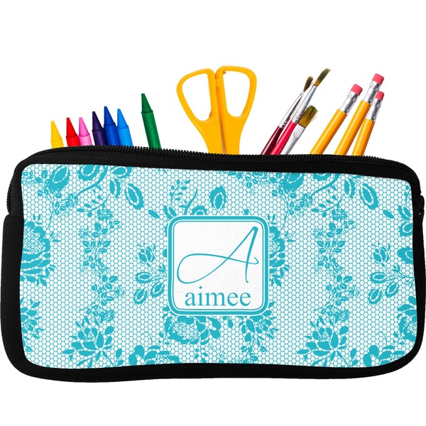 Custom Lace Neoprene Pencil Case - Small w/ Name and Initial