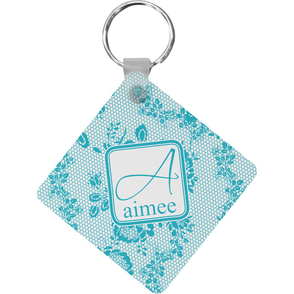 Custom Lace Diamond Plastic Keychain w/ Name and Initial