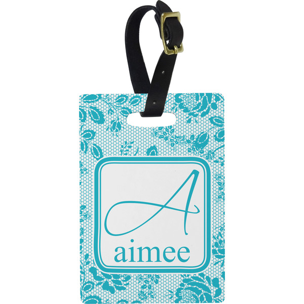 Custom Lace Plastic Luggage Tag - Rectangular w/ Name and Initial