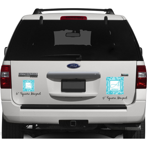 Lace Personalized Square Car Magnets on Ford Explorer