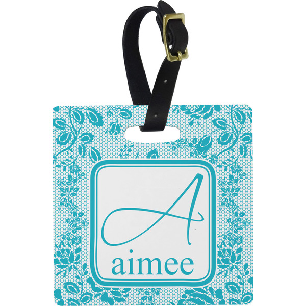Custom Lace Plastic Luggage Tag - Square w/ Name and Initial
