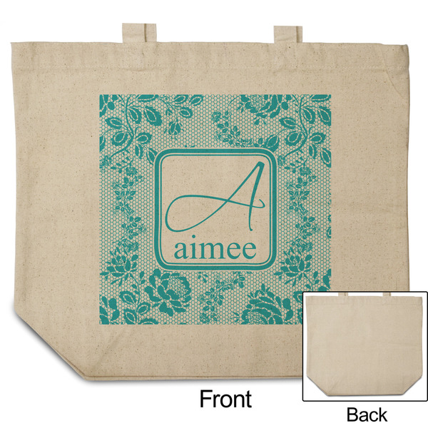 Lace Reusable Cotton Grocery Bag - Front & Back View