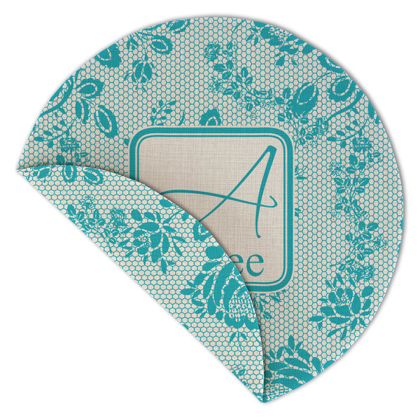 Lace Round Linen Placemats - Front (folded corner double sided)