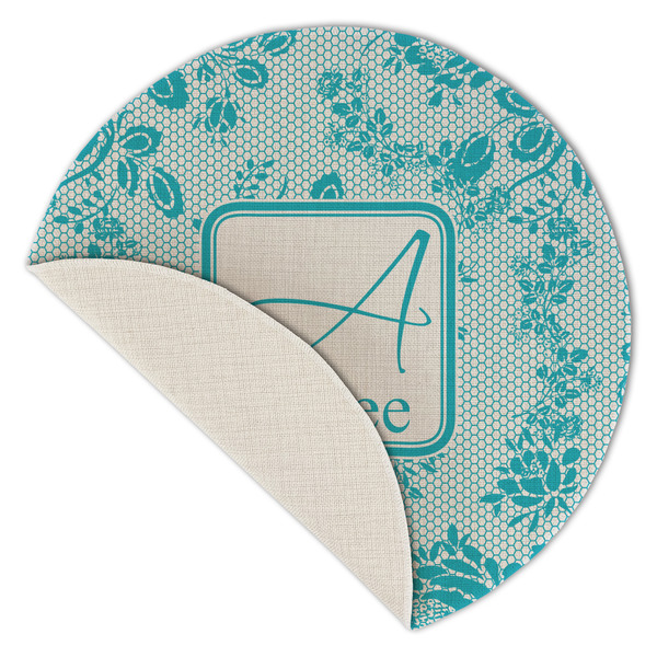 Lace Round Linen Placemats - Front (folded corner single sided)
