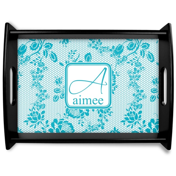 Custom Lace Black Wooden Tray - Large (Personalized)