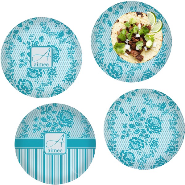 Custom Lace Set of 4 Glass Lunch / Dinner Plate 10" (Personalized)