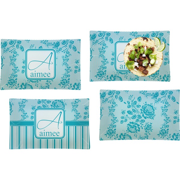 Custom Lace Set of 4 Glass Rectangular Lunch / Dinner Plate (Personalized)