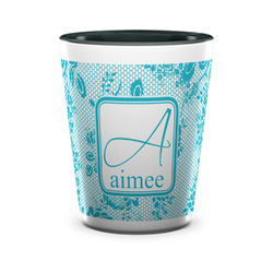 Lace Ceramic Shot Glass - 1.5 oz - Two Tone - Set of 4 (Personalized)