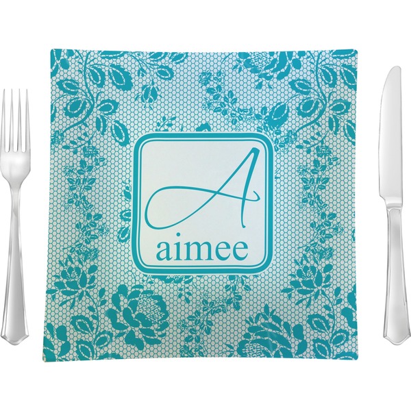 Custom Lace 9.5" Glass Square Lunch / Dinner Plate- Single or Set of 4 (Personalized)