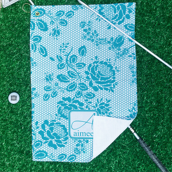 Lace Waffle Weave Golf Towel - In Context