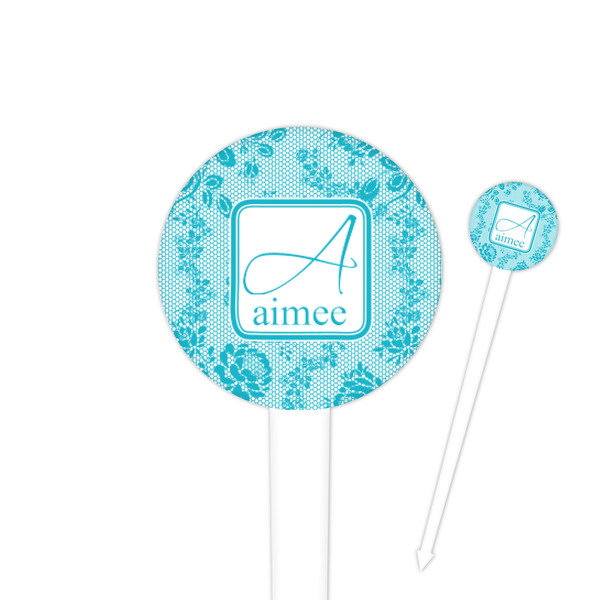 Custom Lace 4" Round Plastic Food Picks - White - Double Sided (Personalized)