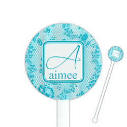 Lace 5.5" Round Plastic Stir Sticks - White - Double Sided (Personalized)