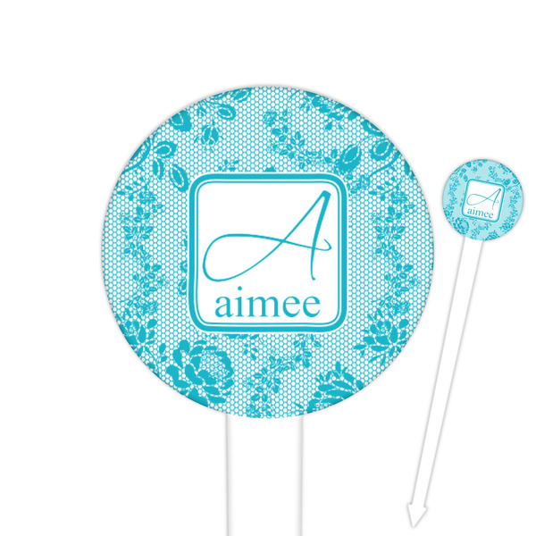 Custom Lace 6" Round Plastic Food Picks - White - Double Sided (Personalized)