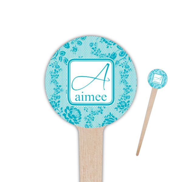 Custom Lace 4" Round Wooden Food Picks - Single Sided (Personalized)