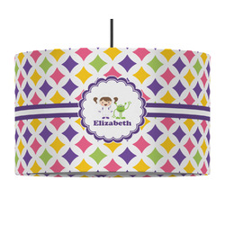 Girls Astronaut 12" Drum Pendant Lamp - Fabric (Personalized)