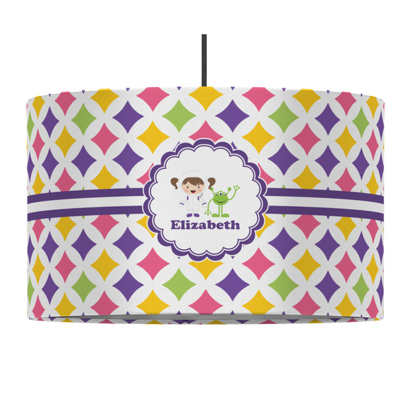 Custom Girls Astronaut 12" Drum Pendant Lamp - Fabric (Personalized)