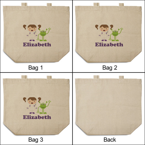 Girls Astronaut 3 Reusable Cotton Grocery Bags - Front & Back View