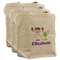 Girls Astronaut Reusable Cotton Grocery Bags - Set of 3 (Personalized)