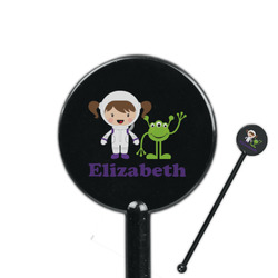 Girls Astronaut 5.5" Round Plastic Stir Sticks - Black - Single Sided (Personalized)