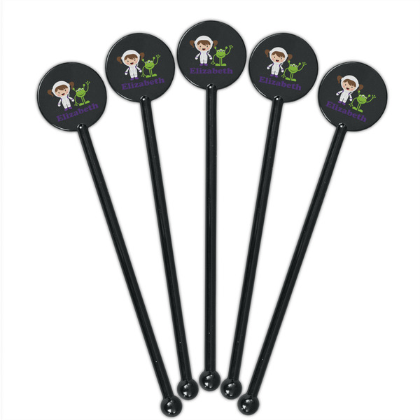 Girls Astronaut Black Plastic 5.5" Stir Stick - Round - Fan View
