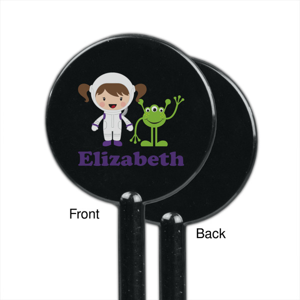 Girls Astronaut Black Plastic 5.5" Stir Stick - Single Sided - Round - Front & Back